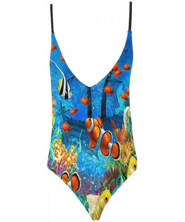 Sea Turtle Dolphin Sea Life V-Neck Women Lacing Backless One-Piece Swimsuit Bathing Suit XS-3XL - Design 17 - CU18S5LAXO4 $34...