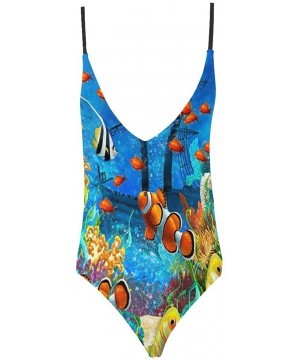 Sea Turtle Dolphin Sea Life V-Neck Women Lacing Backless One-Piece Swimsuit Bathing Suit XS-3XL - Design 17 - CU18S5LAXO4 $34...