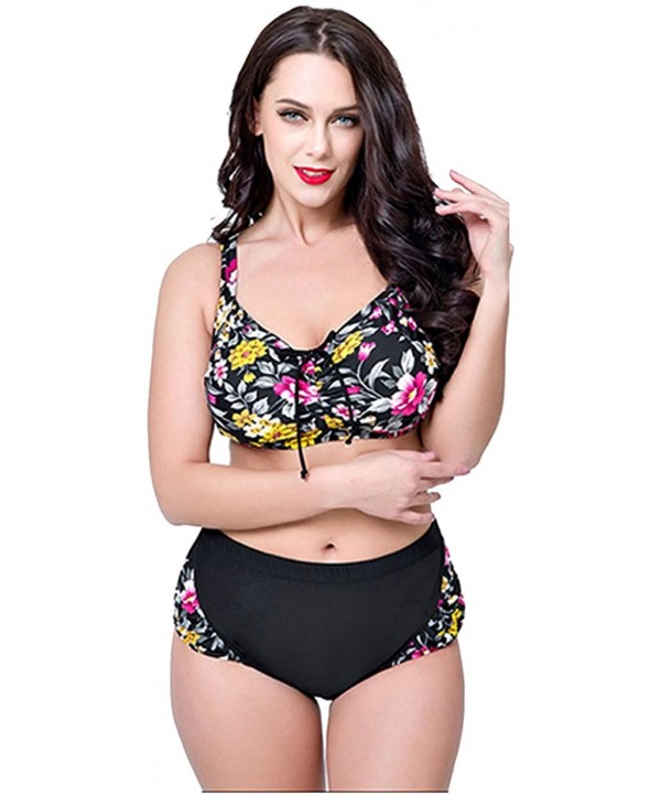 Women's Push up Beachwear Retro Print Patterns Bikini Bathing Suit - 1880 Black - C2182I77AHO $16.96-Sets