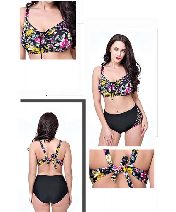 Women's Push up Beachwear Retro Print Patterns Bikini Bathing Suit - 1880 Black - C2182I77AHO $16.96-Sets