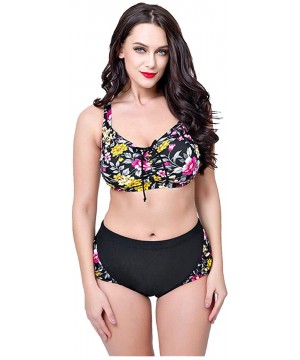 Women's Push up Beachwear Retro Print Patterns Bikini Bathing Suit - 1880 Black - C2182I77AHO $16.96-Sets