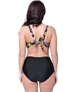 Women's Push up Beachwear Retro Print Patterns Bikini Bathing Suit - 1880 Black - C2182I77AHO $16.96-Sets