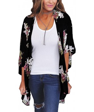 Women's Sheer Chiffon Summer Blouse Tops Kimono Cardigan Floral Casual Loose Cover Ups Swimwear - Black - C918T99WGUH $13.15-...