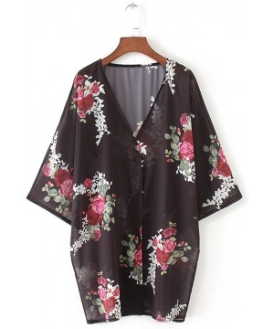 Women's Sheer Chiffon Summer Blouse Tops Kimono Cardigan Floral Casual Loose Cover Ups Swimwear - Black - C918T99WGUH $13.15-...