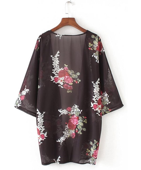 Women's Sheer Chiffon Summer Blouse Tops Kimono Cardigan Floral Casual Loose Cover Ups Swimwear - Black - C918T99WGUH $13.15-...