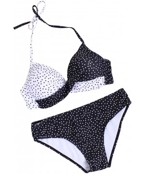 Women's Colorblock Twist Push up Halter Bikini Plus Size Two Piece Swimsuit - A1 Black Dot - CZ18SEMM7D2 $29.92-Sets