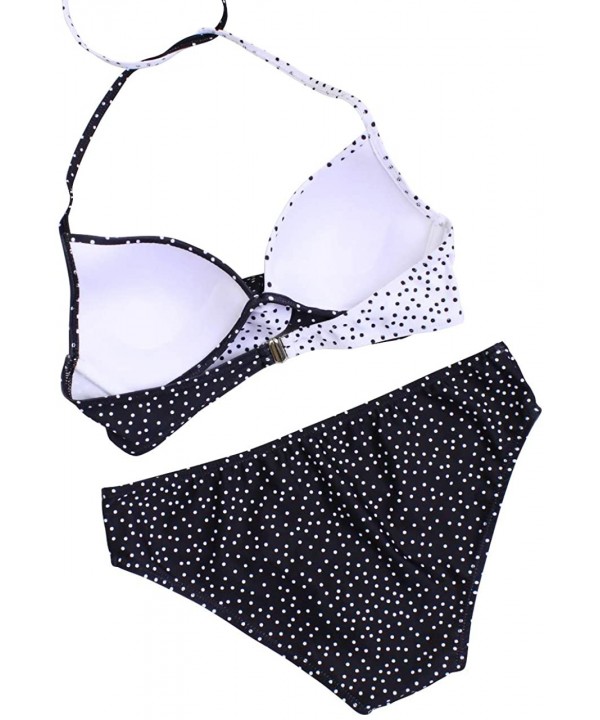 Women's Colorblock Twist Push up Halter Bikini Plus Size Two Piece Swimsuit - A1 Black Dot - CZ18SEMM7D2 $29.92-Sets