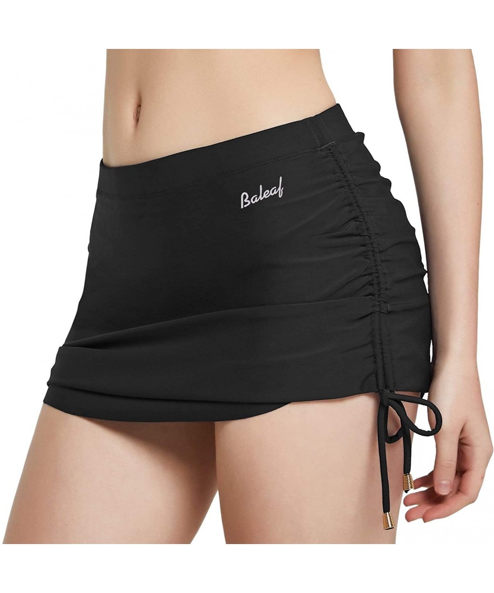 Women's Swim Skirt High Waisted Flounce Swimming Skort Bikini Bottom Tankini Swimsuit - Black-1 - CG196TZALXQ $24.92-Tankinis