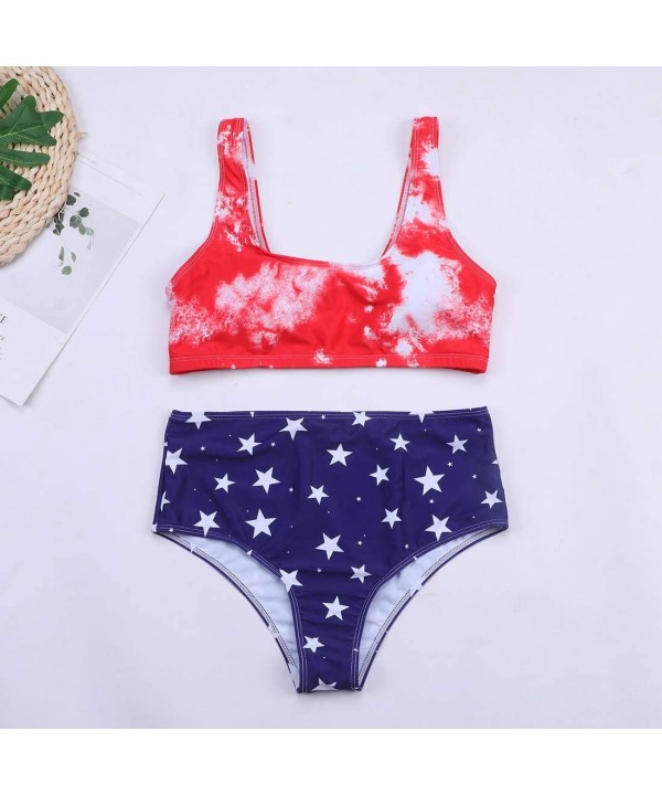 Women's High Waisted Swimsuit Gradient Padded Crop Top Two Piece Bikini Set Bathing Suit - Red - CB190AAKCAA $21.71-Sets