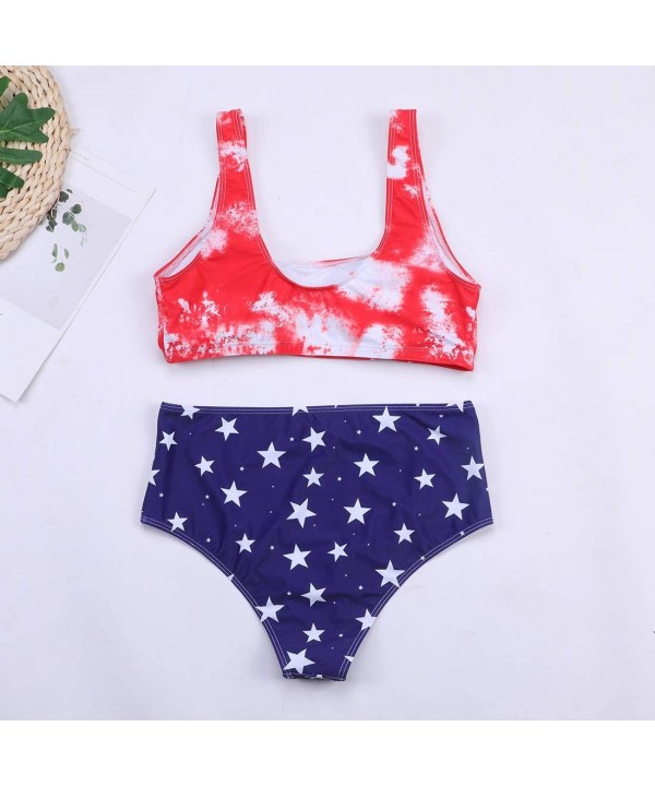 Women's High Waisted Swimsuit Gradient Padded Crop Top Two Piece Bikini Set Bathing Suit - Red - CB190AAKCAA $21.71-Sets