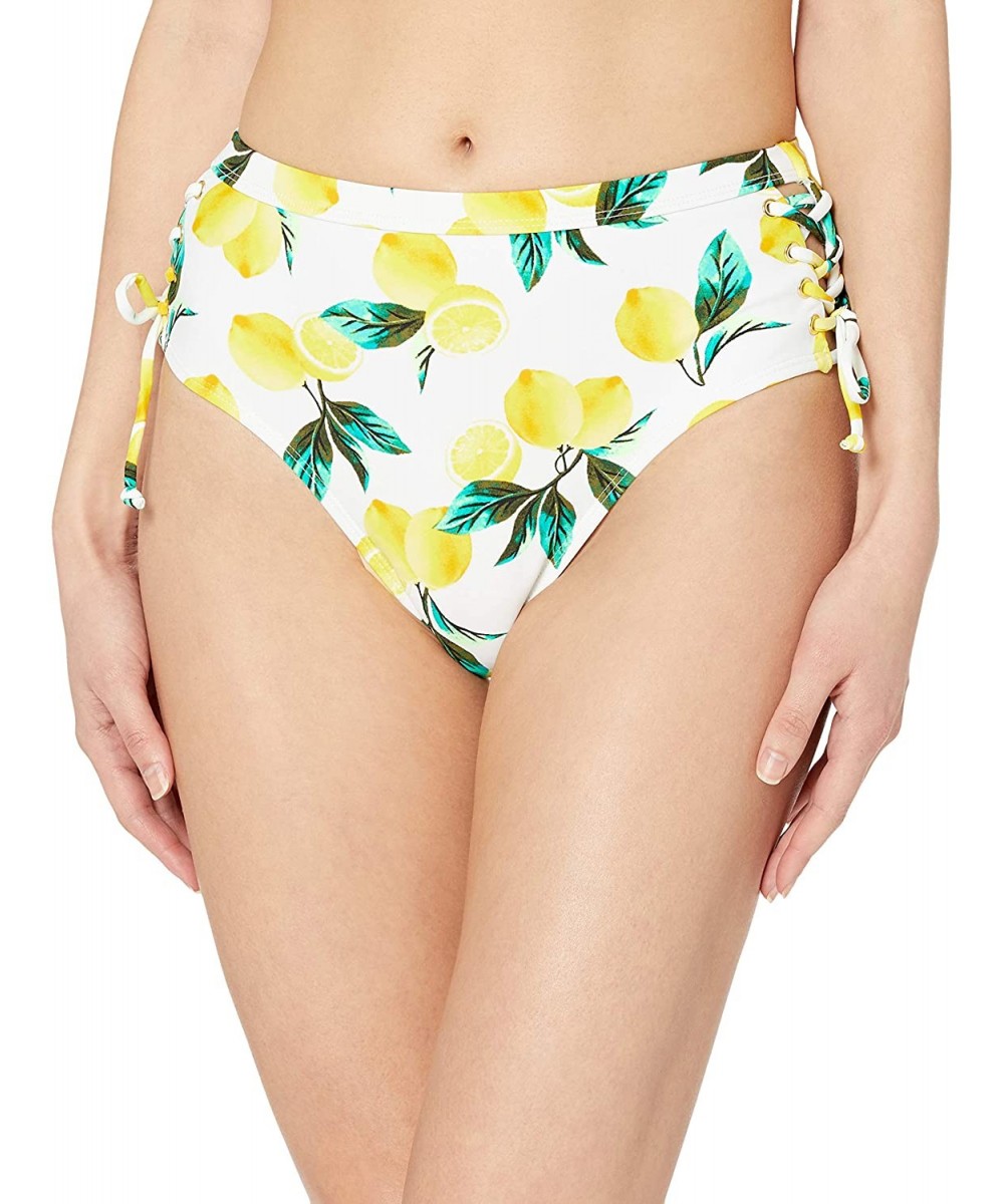 Women's High Waist Lace Up Bikini Swim Bottom - Lemon Print - CL18KHGSAAR $10.37-Bottoms