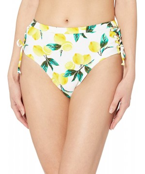 Women's High Waist Lace Up Bikini Swim Bottom - Lemon Print - CL18KHGSAAR $10.37-Bottoms