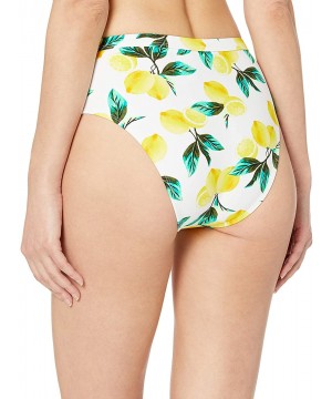 Women's High Waist Lace Up Bikini Swim Bottom - Lemon Print - CL18KHGSAAR $10.37-Bottoms