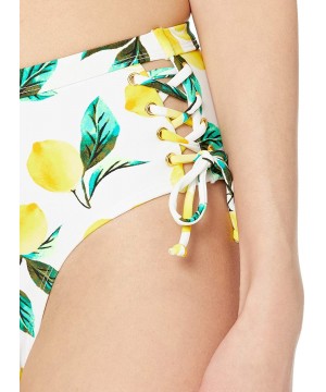 Women's High Waist Lace Up Bikini Swim Bottom - Lemon Print - CL18KHGSAAR $10.37-Bottoms