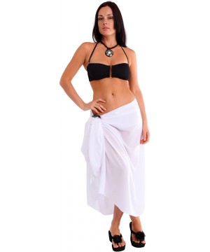 Womens Solid Fringeless Swimsuit Cover-up Sarong - White - CE112WJLZ3F $19.24-Cover-Ups