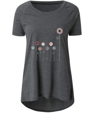 Women's Summer Short Sleeve Round Neck Dandelion Print Casual Loose Graphic T Shirt Tunic Tops - Gray Flower - C5199QSDY8Z $2...