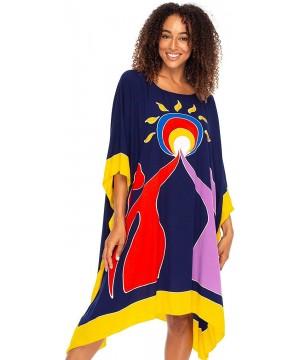 Womens Caftan Dress Loose Beach Poncho Knee Length Empowerment - Women Sun Blue - CF195SOQM93 $38.74-Cover-Ups