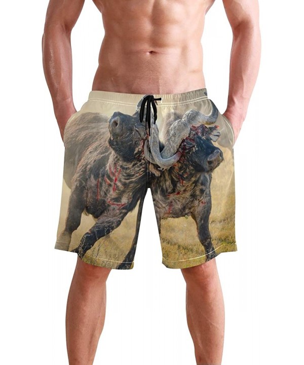 Men's Quick Dry Swim Trunks with Pockets Beach Board Shorts Bathing Suits - African Buffalo Fighting - CQ195W46N7C $31.64-Boa...