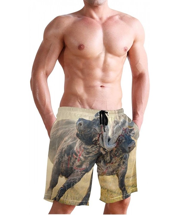 Men's Quick Dry Swim Trunks with Pockets Beach Board Shorts Bathing Suits - African Buffalo Fighting - CQ195W46N7C $31.64-Boa...