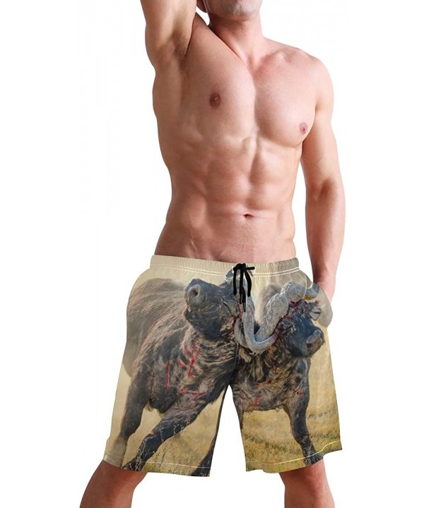 Men's Quick Dry Swim Trunks with Pockets Beach Board Shorts Bathing Suits - African Buffalo Fighting - CQ195W46N7C $31.64-Boa...