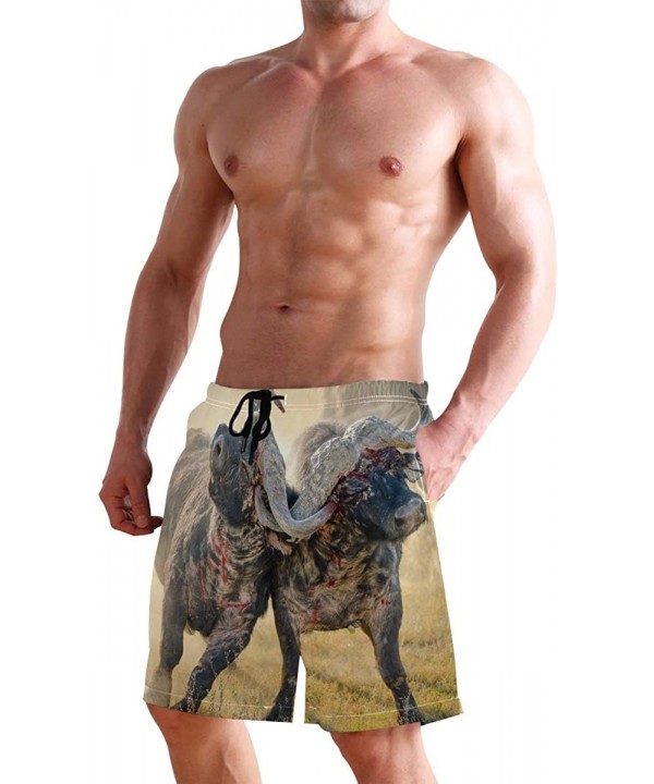 Men's Quick Dry Swim Trunks with Pockets Beach Board Shorts Bathing Suits - African Buffalo Fighting - CQ195W46N7C $31.64-Boa...