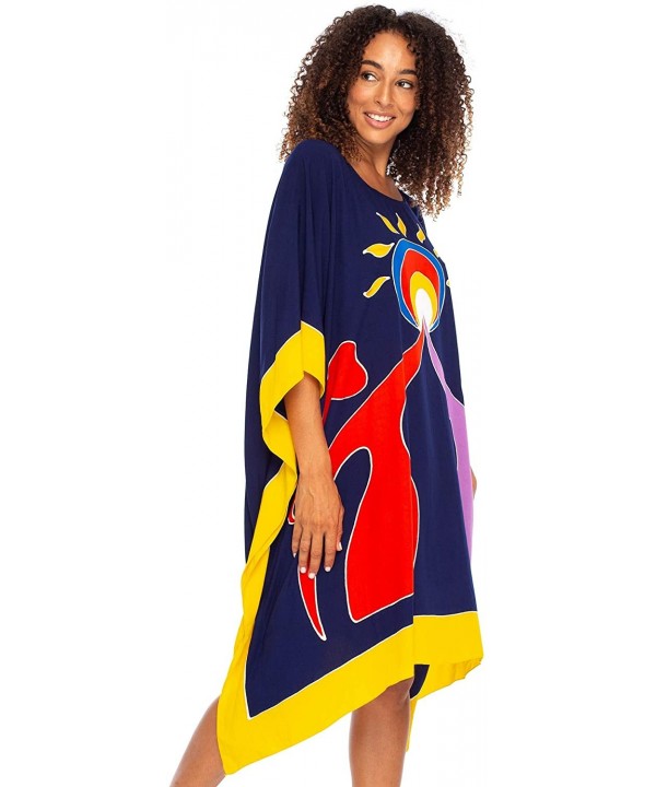 Womens Caftan Dress Loose Beach Poncho Knee Length Empowerment - Women Sun Blue - CF195SOQM93 $38.74-Cover-Ups