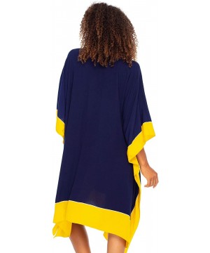 Womens Caftan Dress Loose Beach Poncho Knee Length Empowerment - Women Sun Blue - CF195SOQM93 $38.74-Cover-Ups