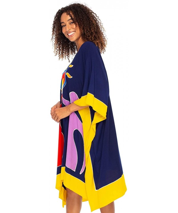 Womens Caftan Dress Loose Beach Poncho Knee Length Empowerment - Women Sun Blue - CF195SOQM93 $38.74-Cover-Ups