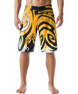 Men's Quick Dry Wave Pattern with Mesh Lining Board Shorts - Yellow - CI12O87RPPP $20.33-Board Shorts