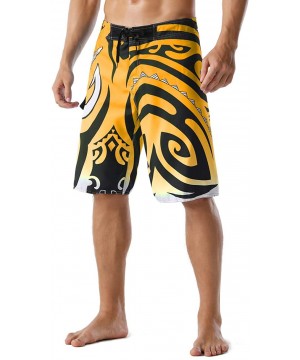 Men's Quick Dry Wave Pattern with Mesh Lining Board Shorts - Yellow - CI12O87RPPP $20.33-Board Shorts