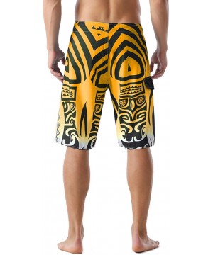 Men's Quick Dry Wave Pattern with Mesh Lining Board Shorts - Yellow - CI12O87RPPP $20.33-Board Shorts