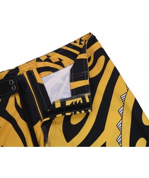 Men's Quick Dry Wave Pattern with Mesh Lining Board Shorts - Yellow - CI12O87RPPP $20.33-Board Shorts