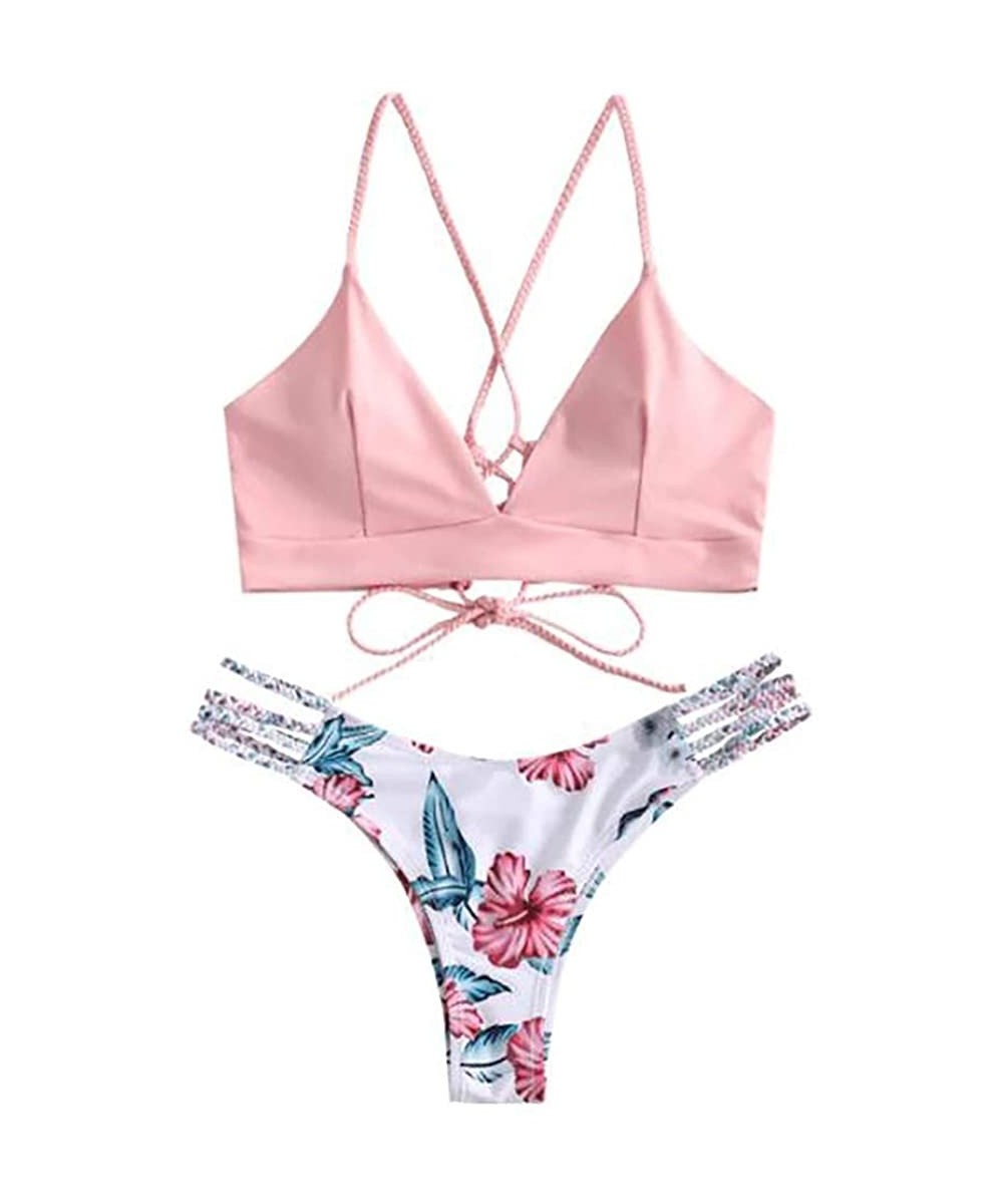 Women's Bikini Sets Cut Flower Two Piece Swimsuit Pushups Swimwear Beachwear - 1 - Pink - C418T48LCCD $10.81-Sets