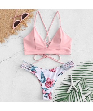 Women's Bikini Sets Cut Flower Two Piece Swimsuit Pushups Swimwear Beachwear - 1 - Pink - C418T48LCCD $10.81-Sets