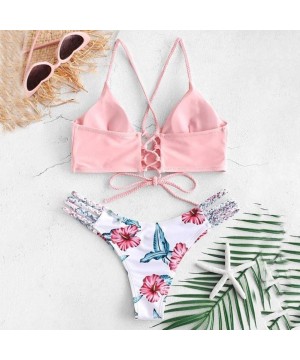 Women's Bikini Sets Cut Flower Two Piece Swimsuit Pushups Swimwear Beachwear - 1 - Pink - C418T48LCCD $10.81-Sets