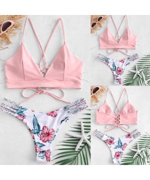 Women's Bikini Sets Cut Flower Two Piece Swimsuit Pushups Swimwear Beachwear - 1 - Pink - C418T48LCCD $10.81-Sets