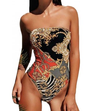 Women's One Piece Print Bathing Suit Strapless Tube Top Swimsuit - 1 - CJ18SYTAQ3U $23.84-One-Pieces