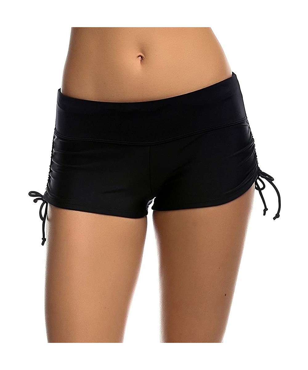 Women's Swim Shorts with Side Ties - Black - C818EK8RGID $15.72-Bottoms