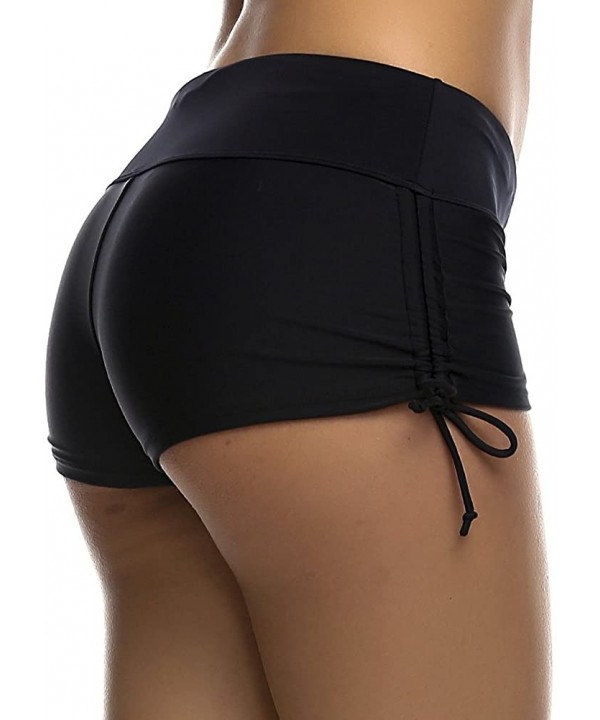 Women's Swim Shorts with Side Ties - Black - C818EK8RGID $15.72-Bottoms