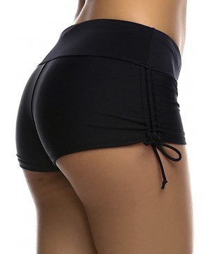 Women's Swim Shorts with Side Ties - Black - C818EK8RGID $15.72-Bottoms