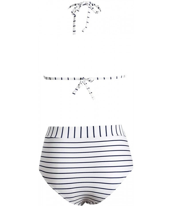 Women High Waist 2 Pieces Bikini Set Pom Pom Trim Swimsuit with Bottom(6 Color-S-XL) - C-blue - C1194M92XC7 $19.32-Sets