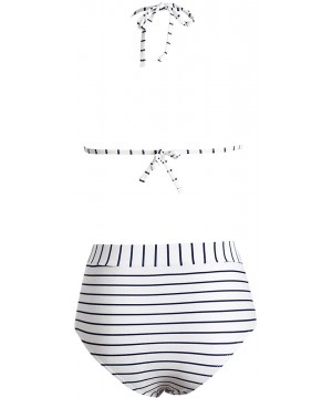 Women High Waist 2 Pieces Bikini Set Pom Pom Trim Swimsuit with Bottom(6 Color-S-XL) - C-blue - C1194M92XC7 $19.32-Sets