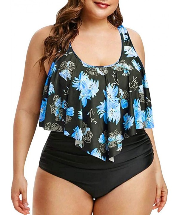 Women's Plus Size Bathing Suits Floral Print Two Piece Sexy Backless Vintage Bikini Set Swimdress Beachwear WEI MOLO - Blue -...