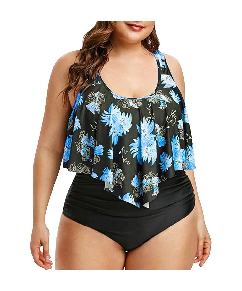 Women's Plus Size Bathing Suits Floral Print Two Piece Sexy Backless Vintage Bikini Set Swimdress Beachwear WEI MOLO - Blue -...