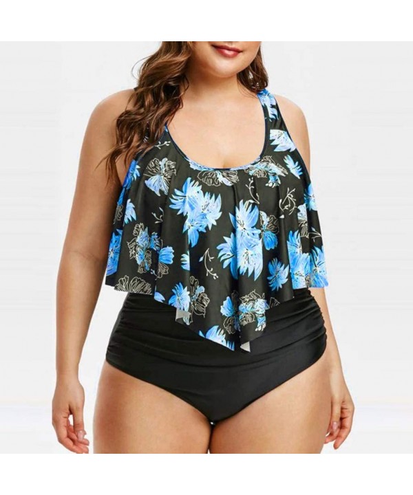 Women's Plus Size Bathing Suits Floral Print Two Piece Sexy Backless Vintage Bikini Set Swimdress Beachwear WEI MOLO - Blue -...