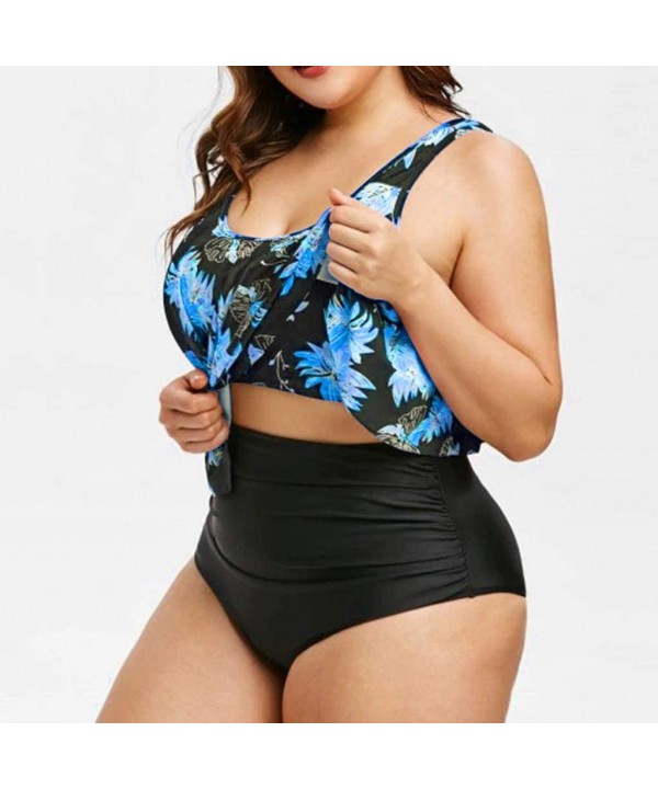 Women's Plus Size Bathing Suits Floral Print Two Piece Sexy Backless Vintage Bikini Set Swimdress Beachwear WEI MOLO - Blue -...