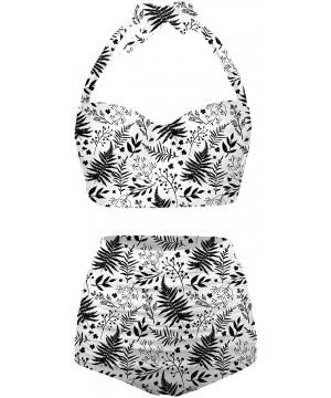 Womens Halter Retro Tropical Leaves Summer Pattern SwimsuitsTwo Piece High Waisted Bikini - Black/White - C4196N76ZIN $37.33-...