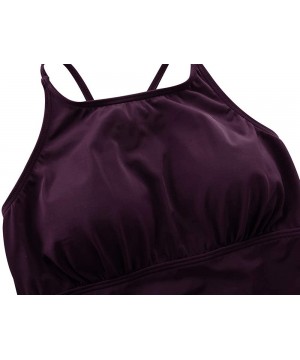 Women's Tankini Top Strappy Back Bathing Suit Slimming Control Swimsuits Top Ruched Swimwear Top Only - Burgundy - C61947T7K5...