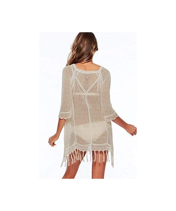 Sexy Beach suncreen Tops Perspective Cover Dresses Bikini Cover-ups Net Coverups - Tassels Beige - C118RW7ULAX $24.61-Cover-Ups