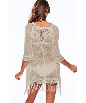 Sexy Beach suncreen Tops Perspective Cover Dresses Bikini Cover-ups Net Coverups - Tassels Beige - C118RW7ULAX $24.61-Cover-Ups